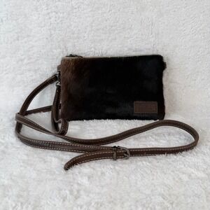 Montana West Cowhide Leather‎ Crossbody Bag Brown Zip Pouch Phone Wallet